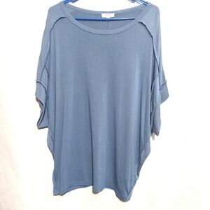 Umgee Womens Medium Popover Tunic Short Sleeves Boxy Lagenlook Casual Raw Seams